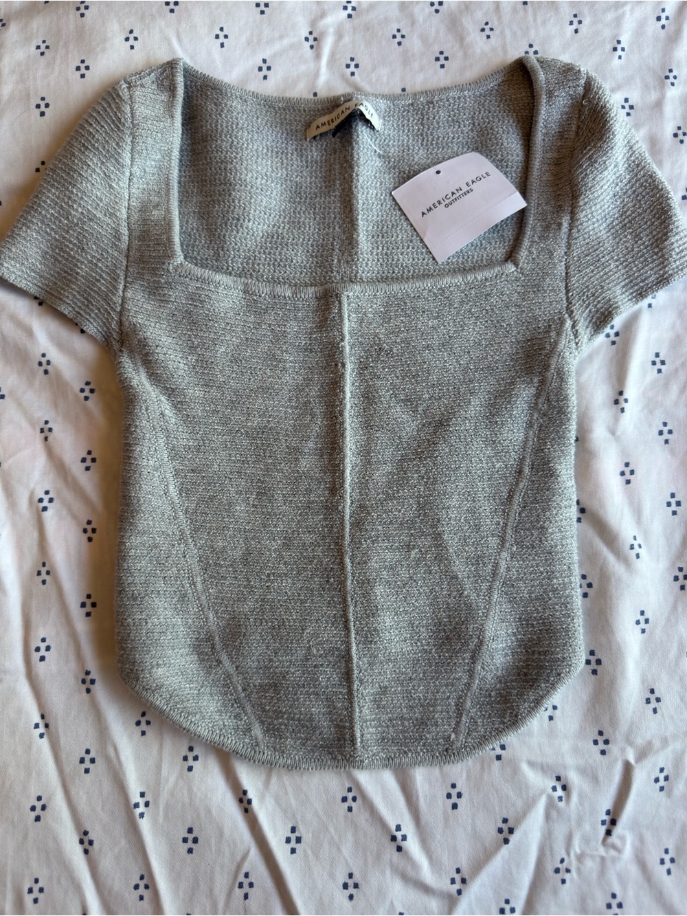 American Eagle Outfitters Light Gray Knit Square Neck Top